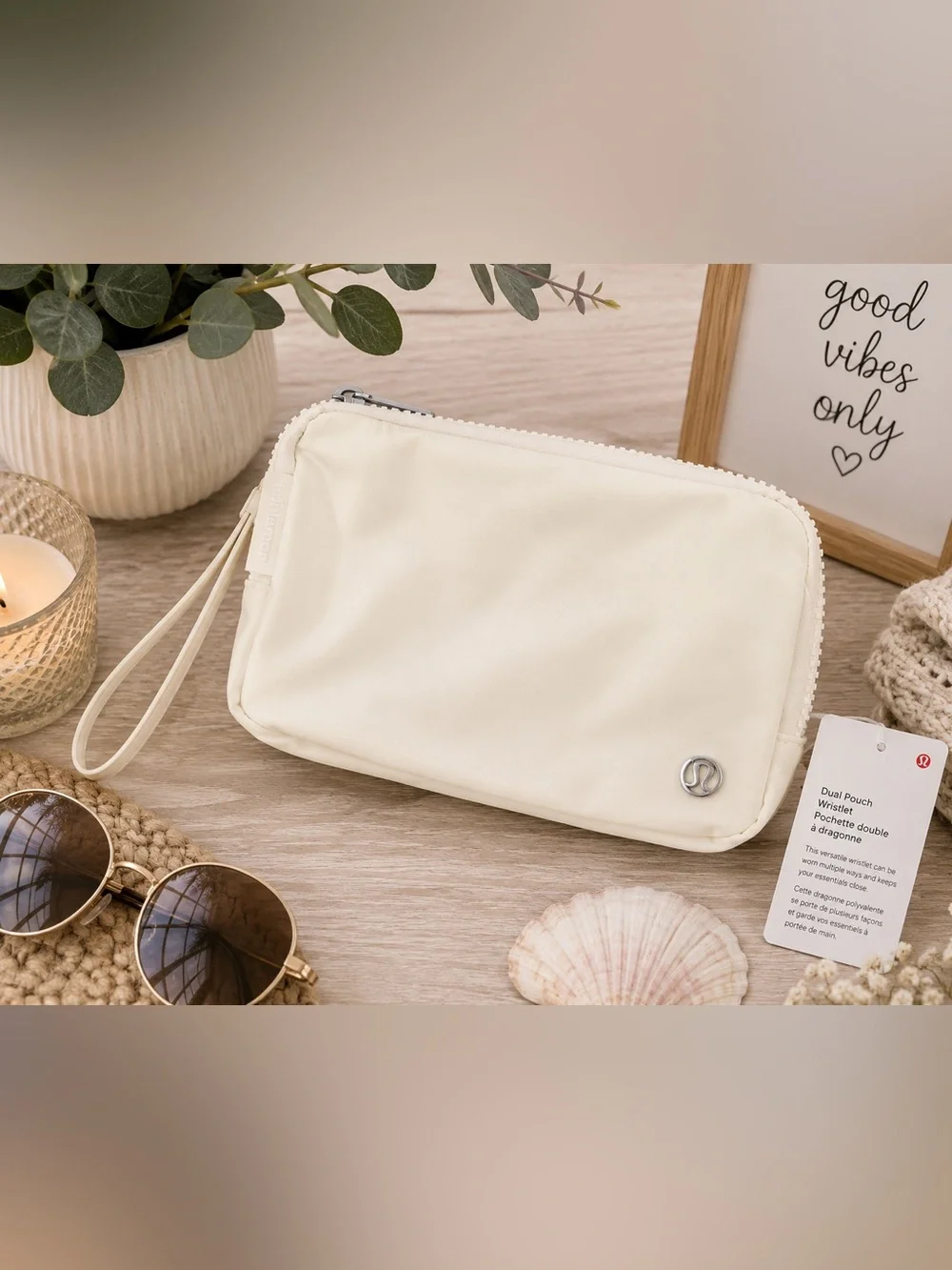 Lululemon Dual Pouch Wristlet Ivory Cream Neutral NWT